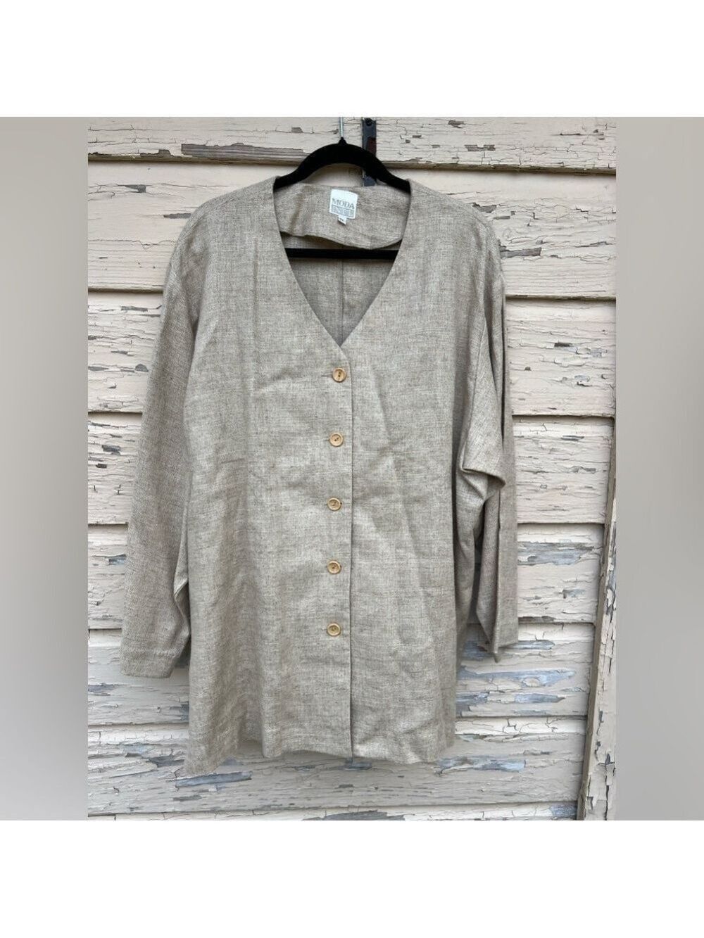 Vintage 80s 90s Moda Int’L Linen Blend Lagenlook Longline Shacket Cardigan Top